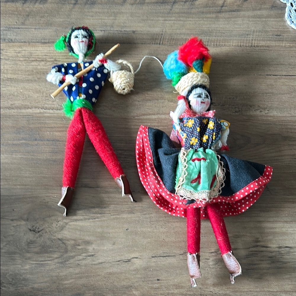 Vintage Handmade Portuguese Folk Art Male/Female Attached Dolls 10"